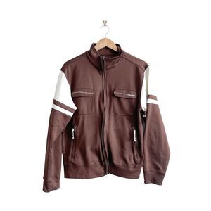 Y2K Groggy Jacket Zip Up Brown White Men's Size Medium